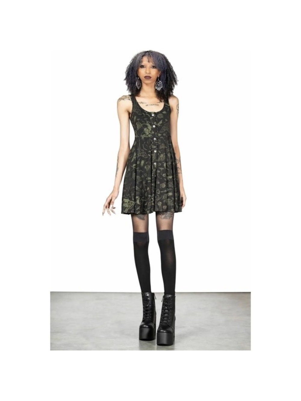Killstar Black Dress with Olive Botanical Print